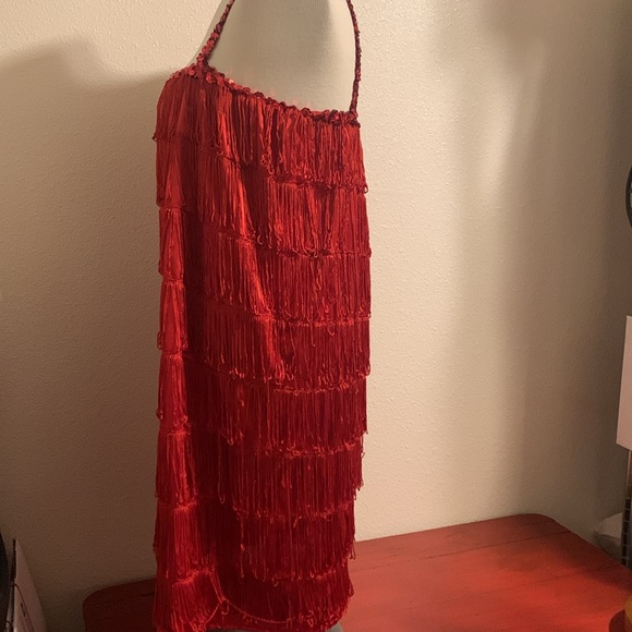 Flapper costume size L  red fringe guc - Picture 5 of 8